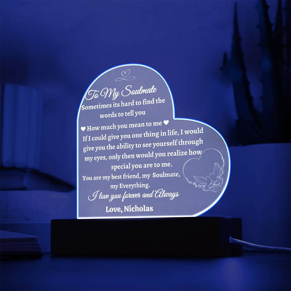Acrylic Heart Plaque Gift for Soulmate | Gift for Her | Gift for Him | To My Soulmate Gift | Anniversary Gift | Wedding Gift | Gift for Partner