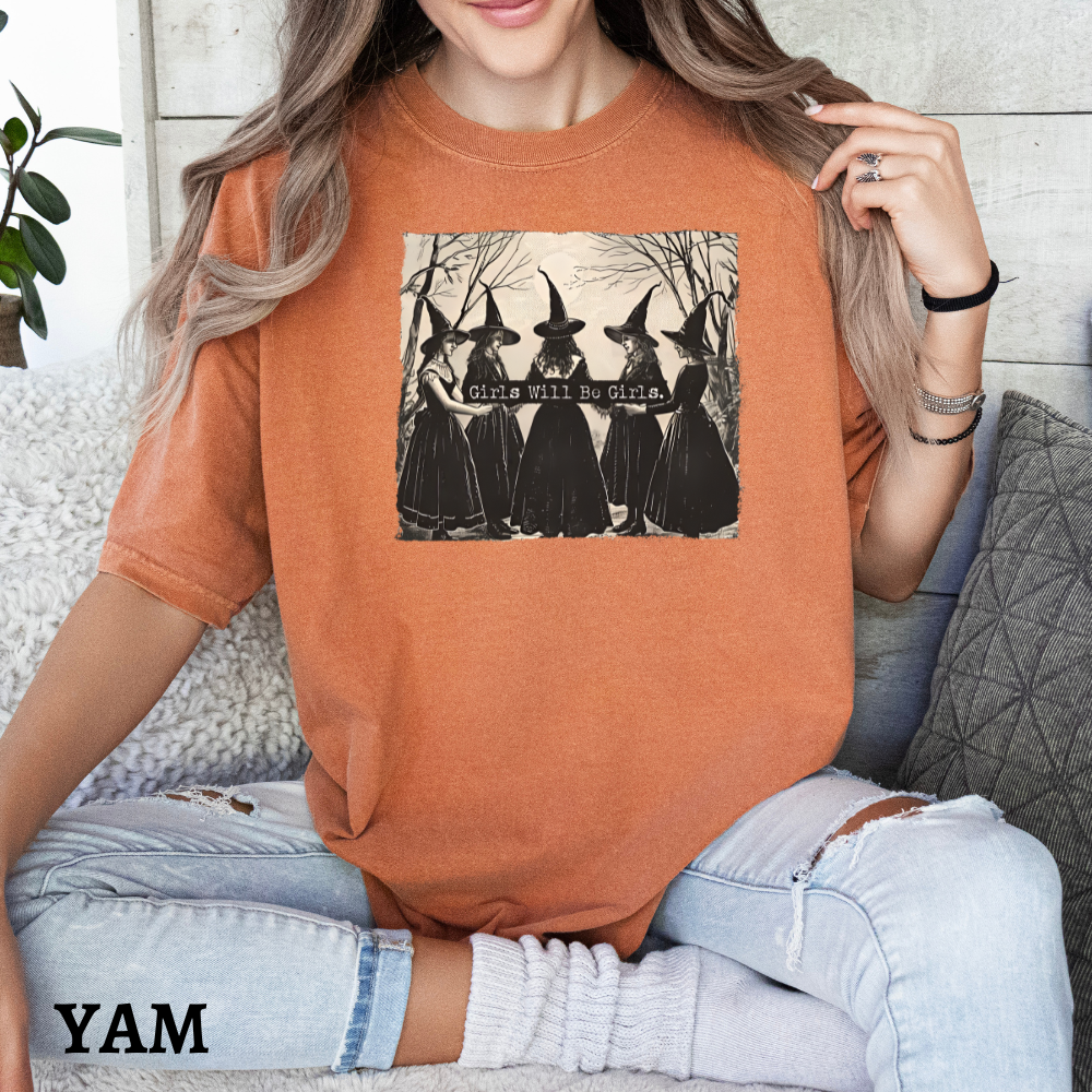 Comfort Color Girls Will Be Girls Witch Halloween T-Shirt, Girls Will Be Girls Halloween Witch Shirt, Witch T-shirt, Halloween Women Shirt, Witchy Vibes Tees, Halloween Gift for Women