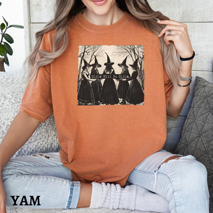 Comfort Color Girls Will Be Girls Witch Halloween T-Shirt, Girls Will Be Girls Halloween Witch Shirt, Witch T-shirt, Halloween Women Shirt, Witchy Vibes Tees, Halloween Gift for Women