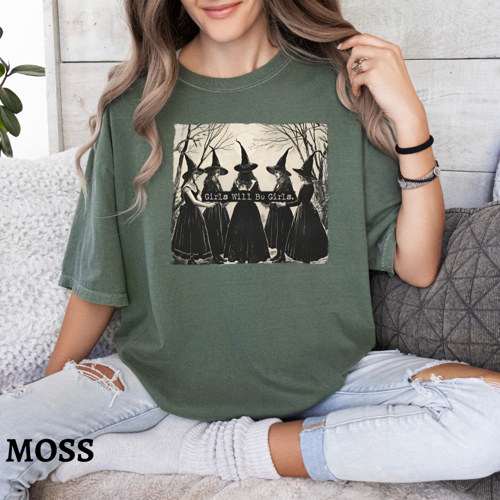 Comfort Color Girls Will Be Girls Witch Halloween T-Shirt, Girls Will Be Girls Halloween Witch Shirt, Witch T-shirt, Halloween Women Shirt, Witchy Vibes Tees, Halloween Gift for Women