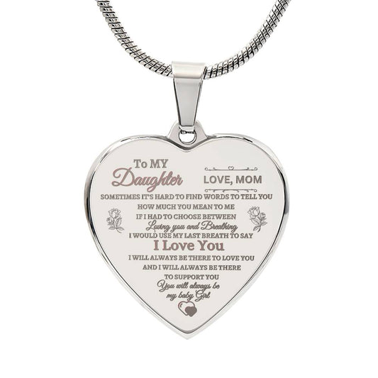 To My Daughter Engraved Heart Necklace